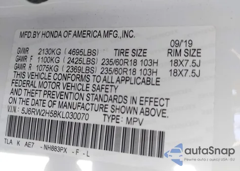 2019 Honda Cr-V Ex from USA, damaged, VIN 5J6RW2H58KL030070